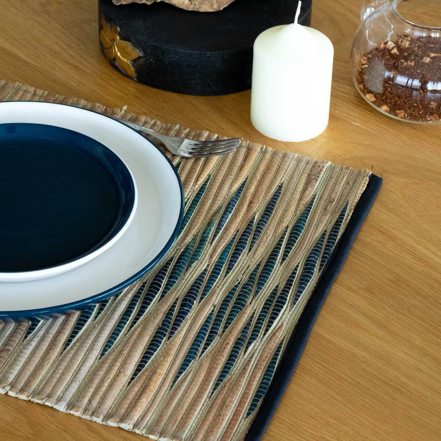 Set table jacinthe eau naturelle vagues bleues