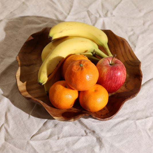 Bol fruits rond bois teck lisse 28x5,5cm