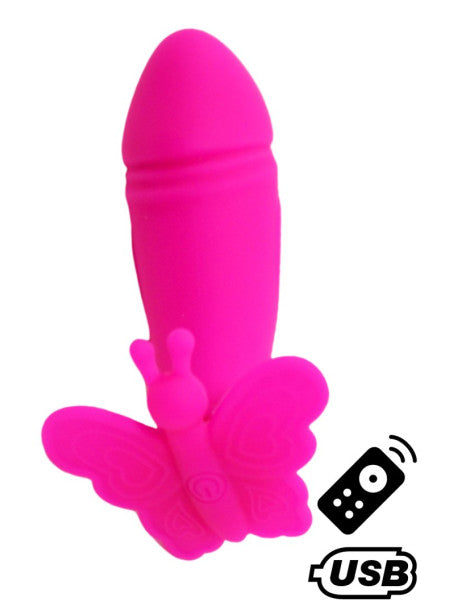 BUTTERFLY, Mini Vibromasseur Papillon rose USB avec télécommande