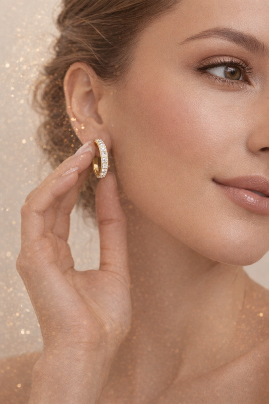 Boucles d'Oreilles Ustica 25mm Or - Cristaux Blancs Plaqué Or