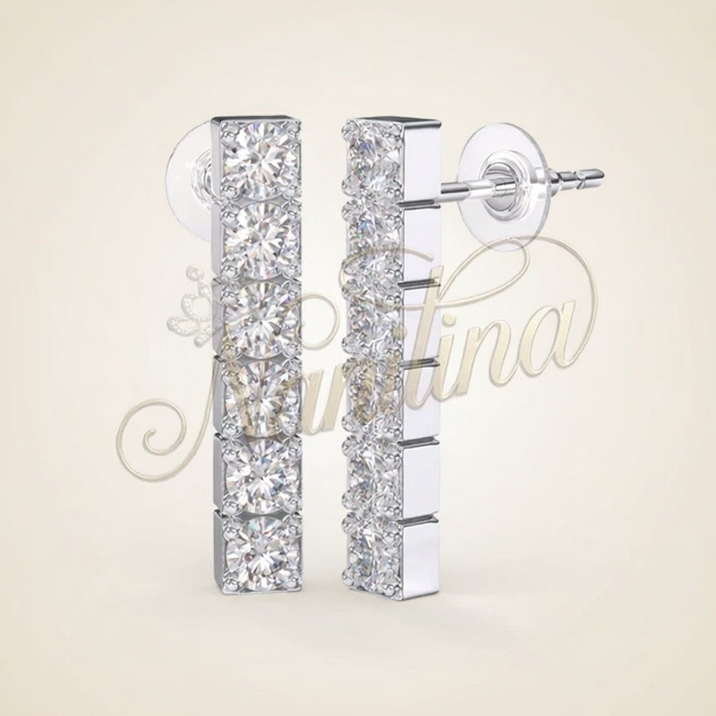 Boucles d'Oreilles In Line Zircons 18mm Argent - Acier Inoxydable