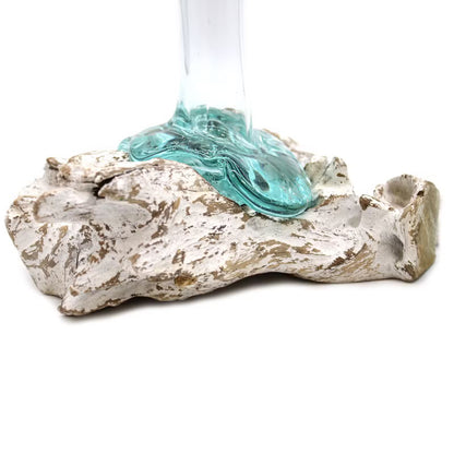 Vase en verre soufflé sur bois blanchi - Taille moyenne