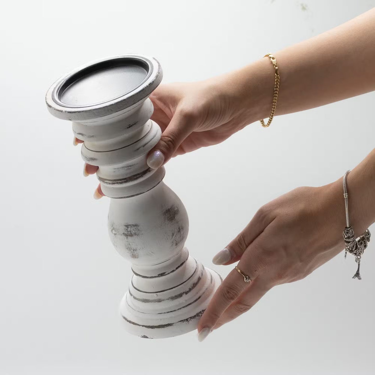 Bougeoir classique bois manguier blanchi - 3 tailles