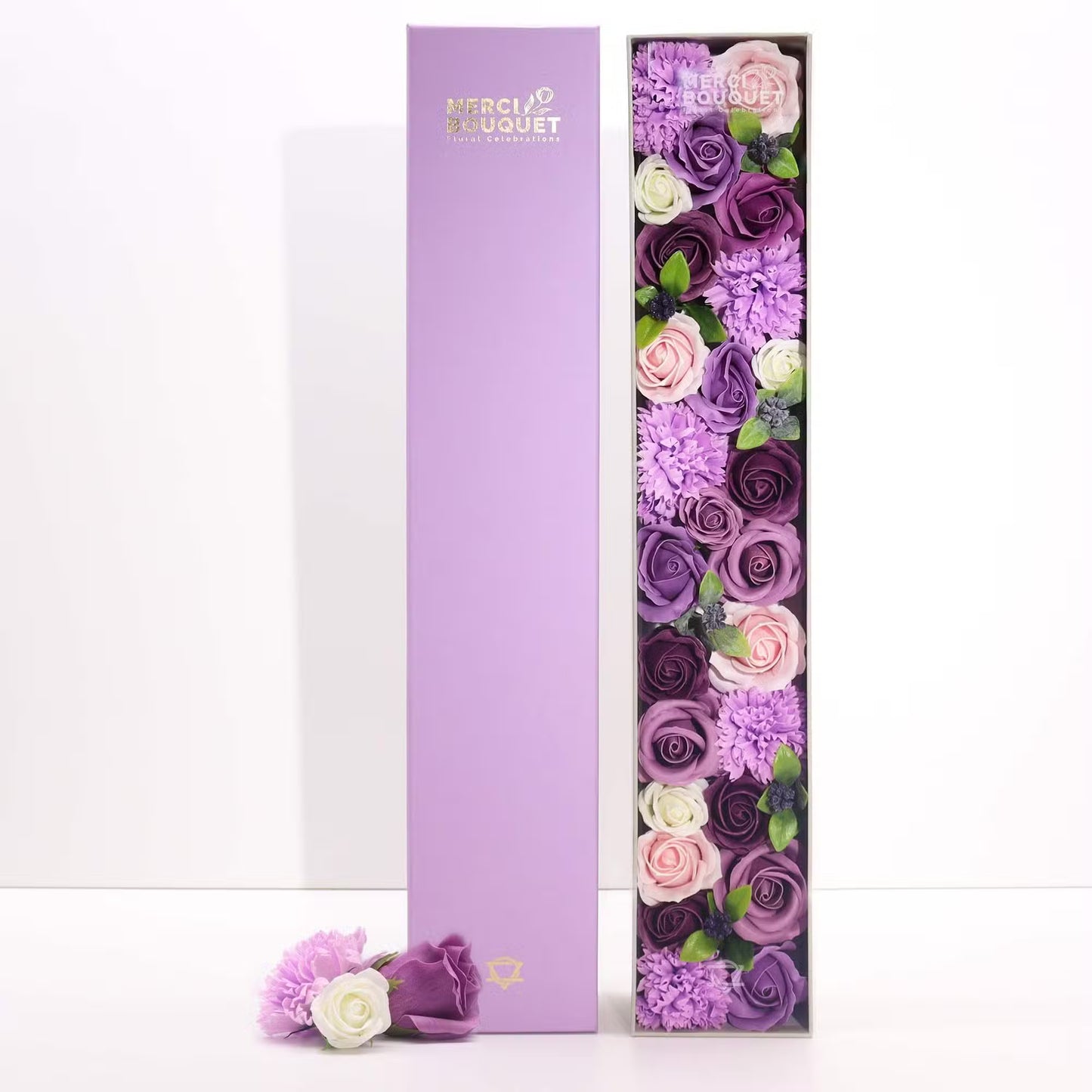Coffret cadeau fleurs savon roses rouges classiques extra longues