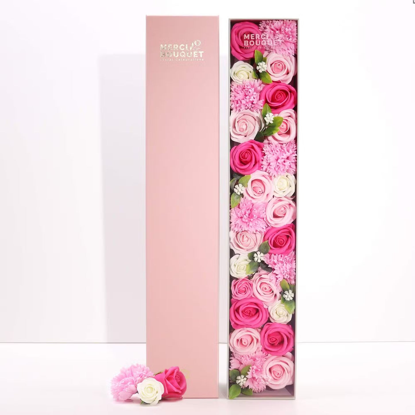 Coffret cadeau fleurs savon roses rouges classiques extra longues