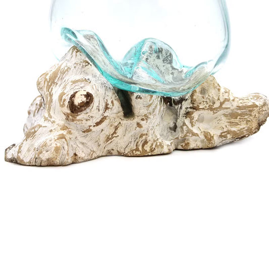 Bol en verre soufflé sur bois blanchi - Grand modèle