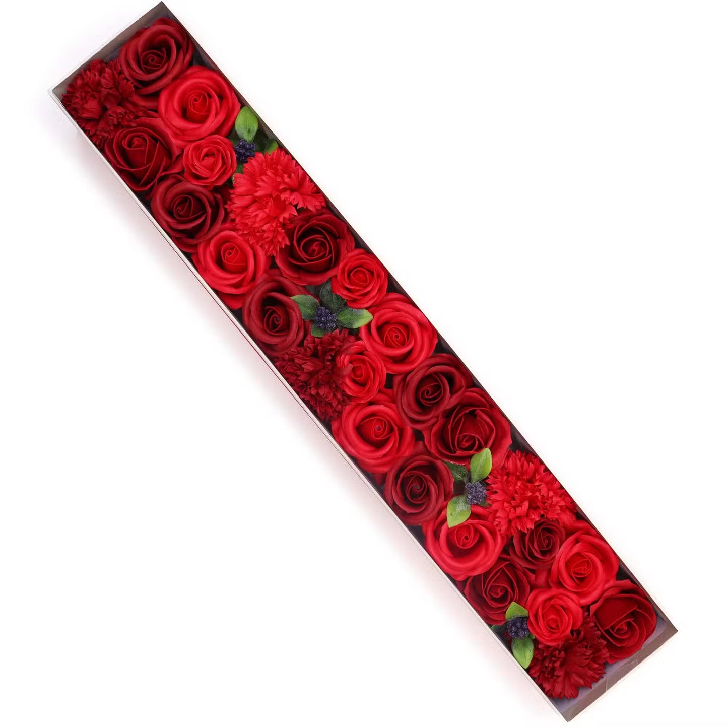 Coffret cadeau fleurs savon roses rouges classiques extra longues