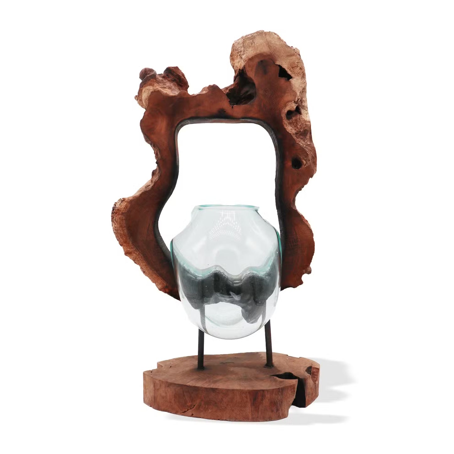 Vase suspendu en verre soufflé sur bois