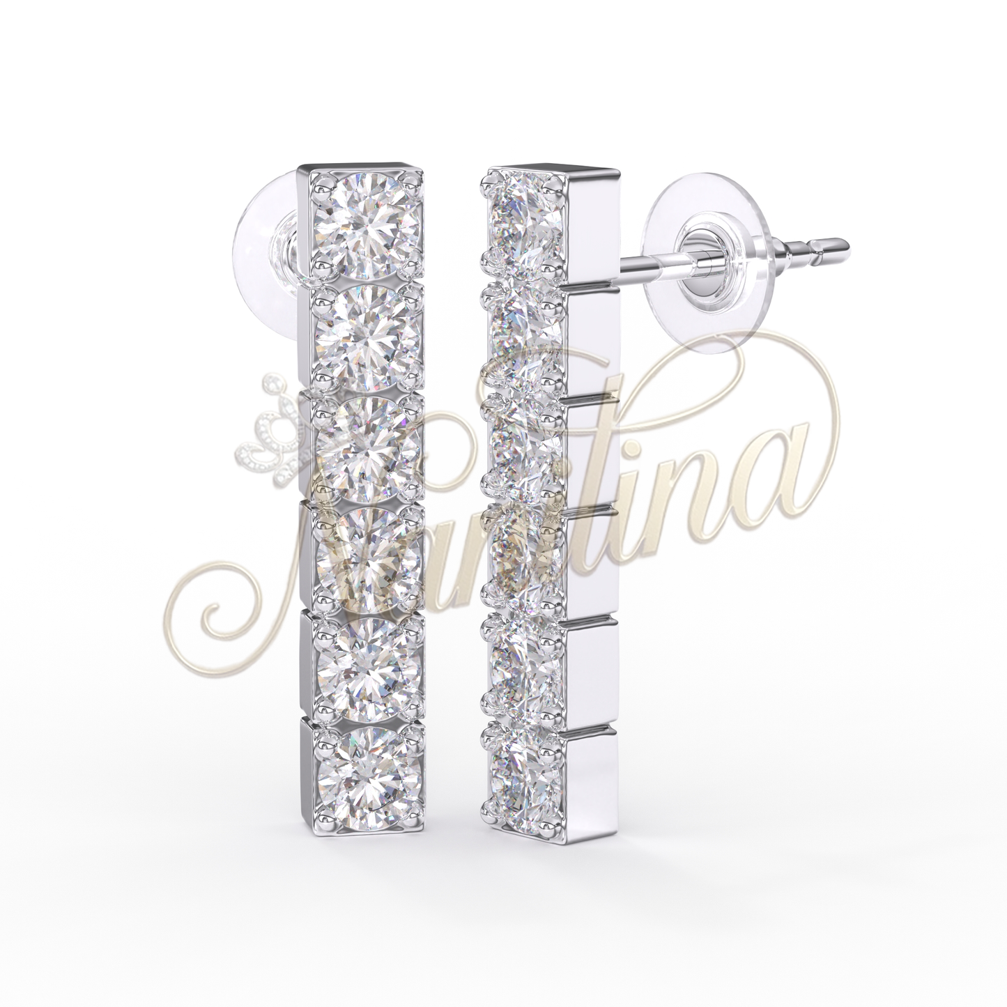 Boucles d'Oreilles In Line Zircons 18mm Argent - Acier Inoxydable