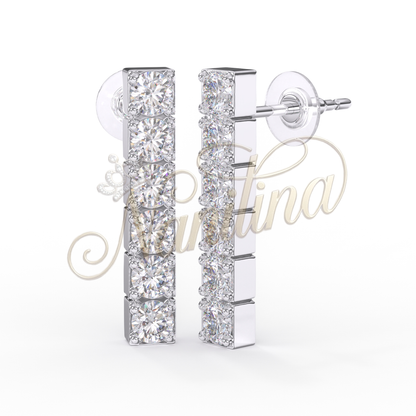 Boucles d'Oreilles In Line Zircons 18mm Argent - Acier Inoxydable