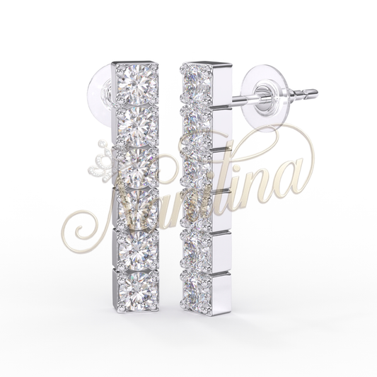 Boucles d'Oreilles In Line Zircons 18mm Argent - Acier Inoxydable