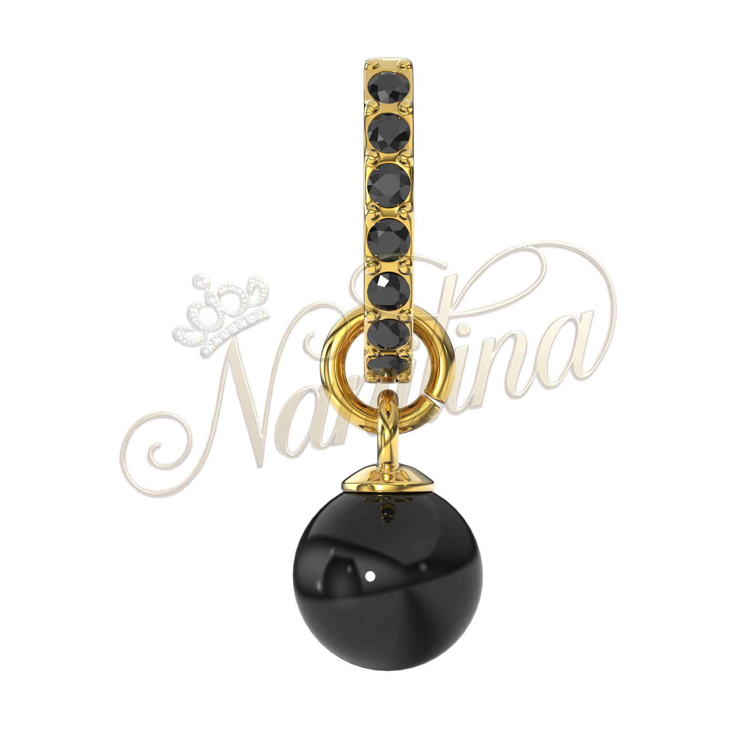 Boucles d'Oreilles Brooklyn Or Perles Noires 12mm - Acier Inoxydable