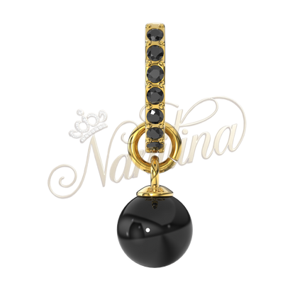 Boucles d'Oreilles Brooklyn Or Perles Noires 12mm - Acier Inoxydable