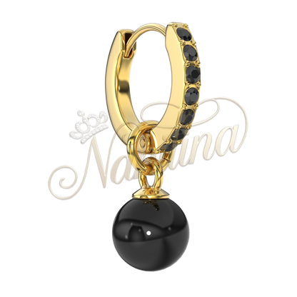 Boucles d'Oreilles Brooklyn Or Perles Noires 12mm - Acier Inoxydable