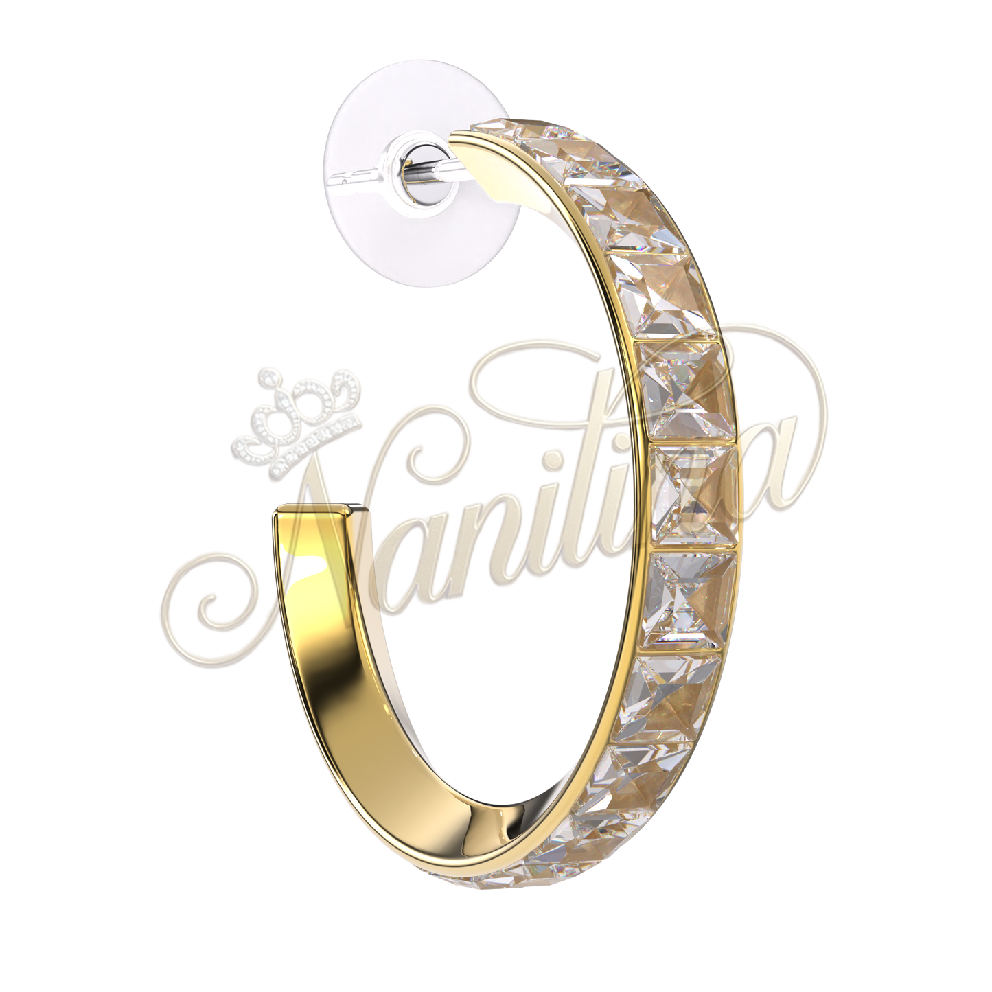 Boucles d'Oreilles Ustica 25mm Or - Cristaux Blancs Plaqué Or