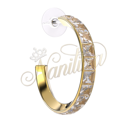 Boucles d'Oreilles Ustica 25mm Or - Cristaux Blancs Plaqué Or