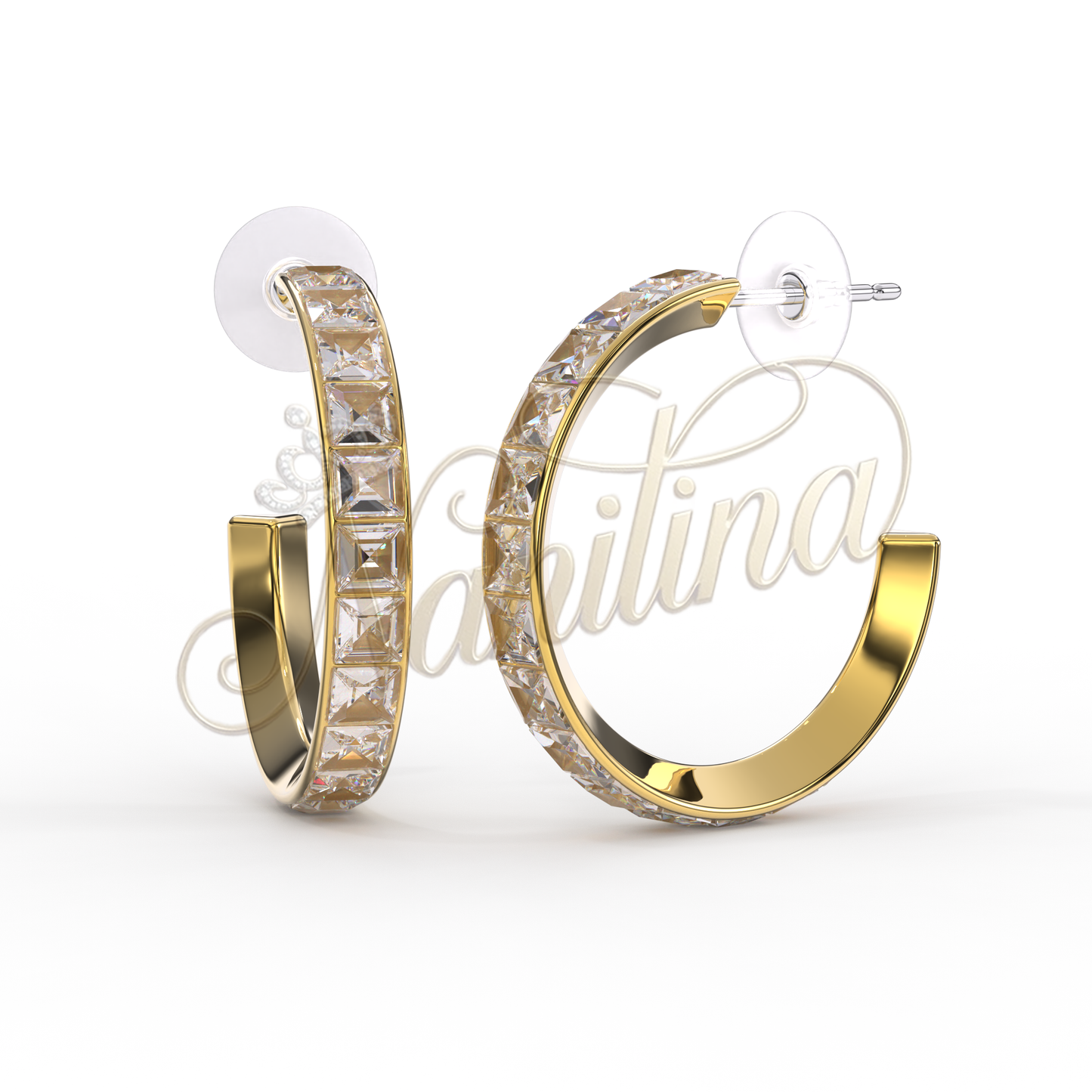 Boucles d'Oreilles Ustica 25mm Or - Cristaux Blancs Plaqué Or