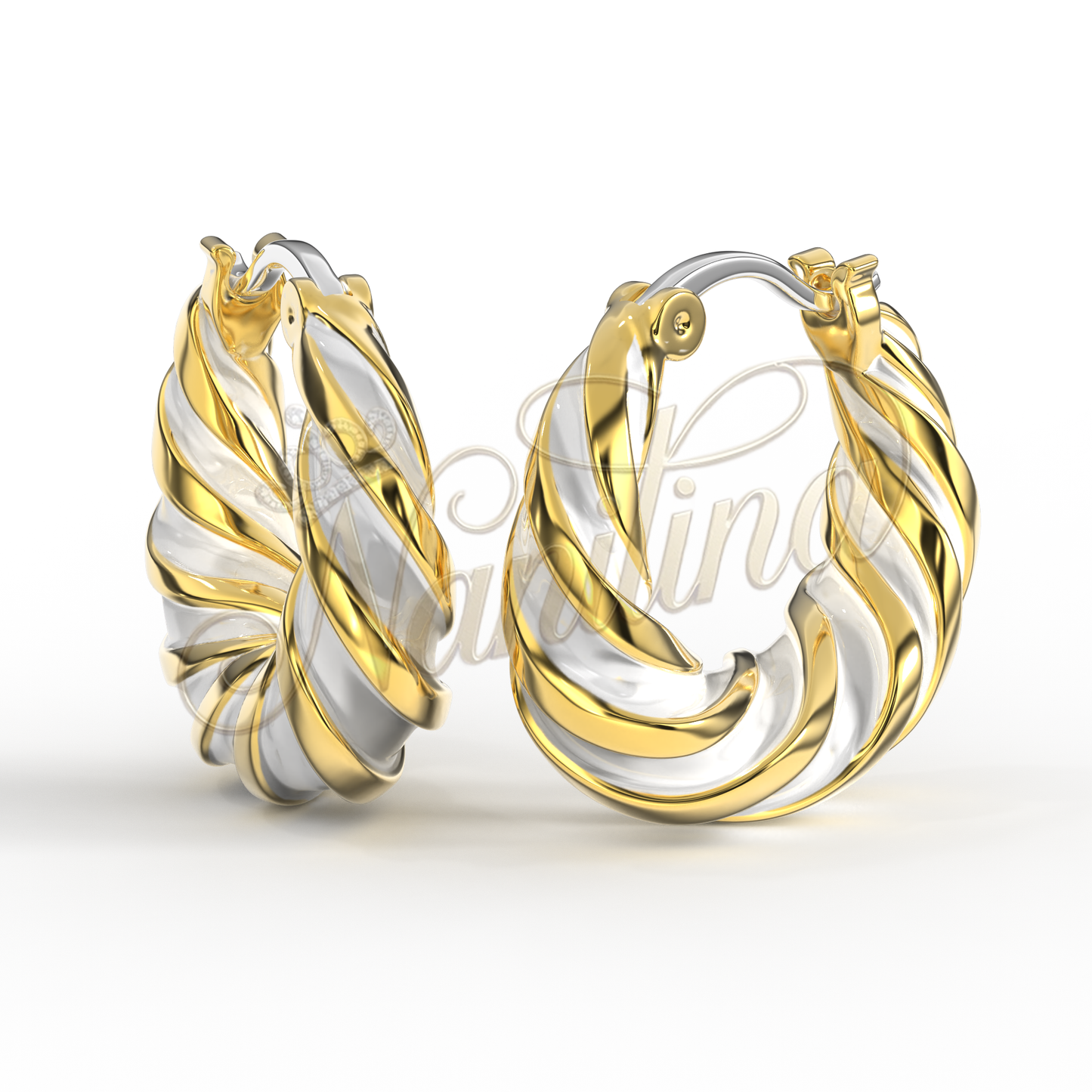 Boucles d'Oreilles ALARA 12mm Or & Blanc - Vintage