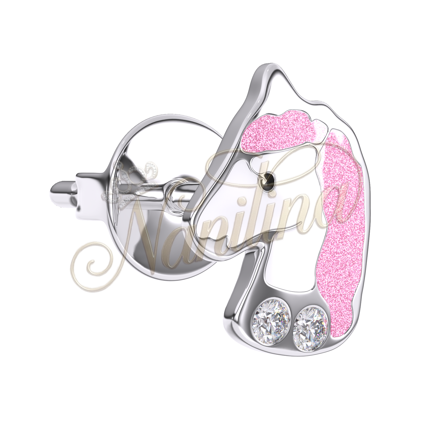 Boucles d'Oreilles Licorne Rose 8mm - Cristal Swarovski Enfants