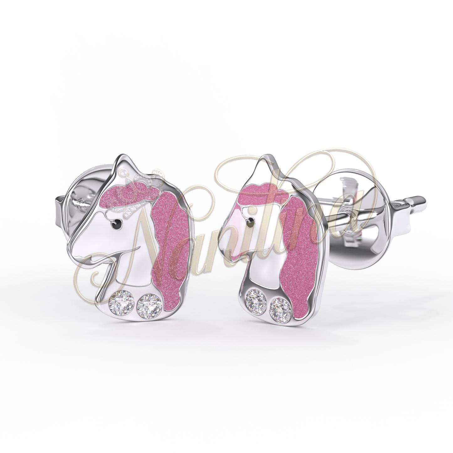 Boucles d'Oreilles Licorne Rose 8mm - Cristal Swarovski Enfants