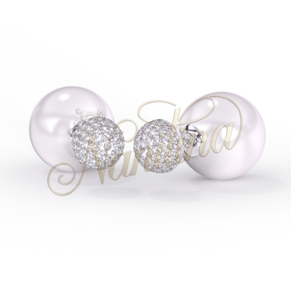Boucles d'Oreilles Double Boule 8mm/14mm - Perle Blanche Cristal