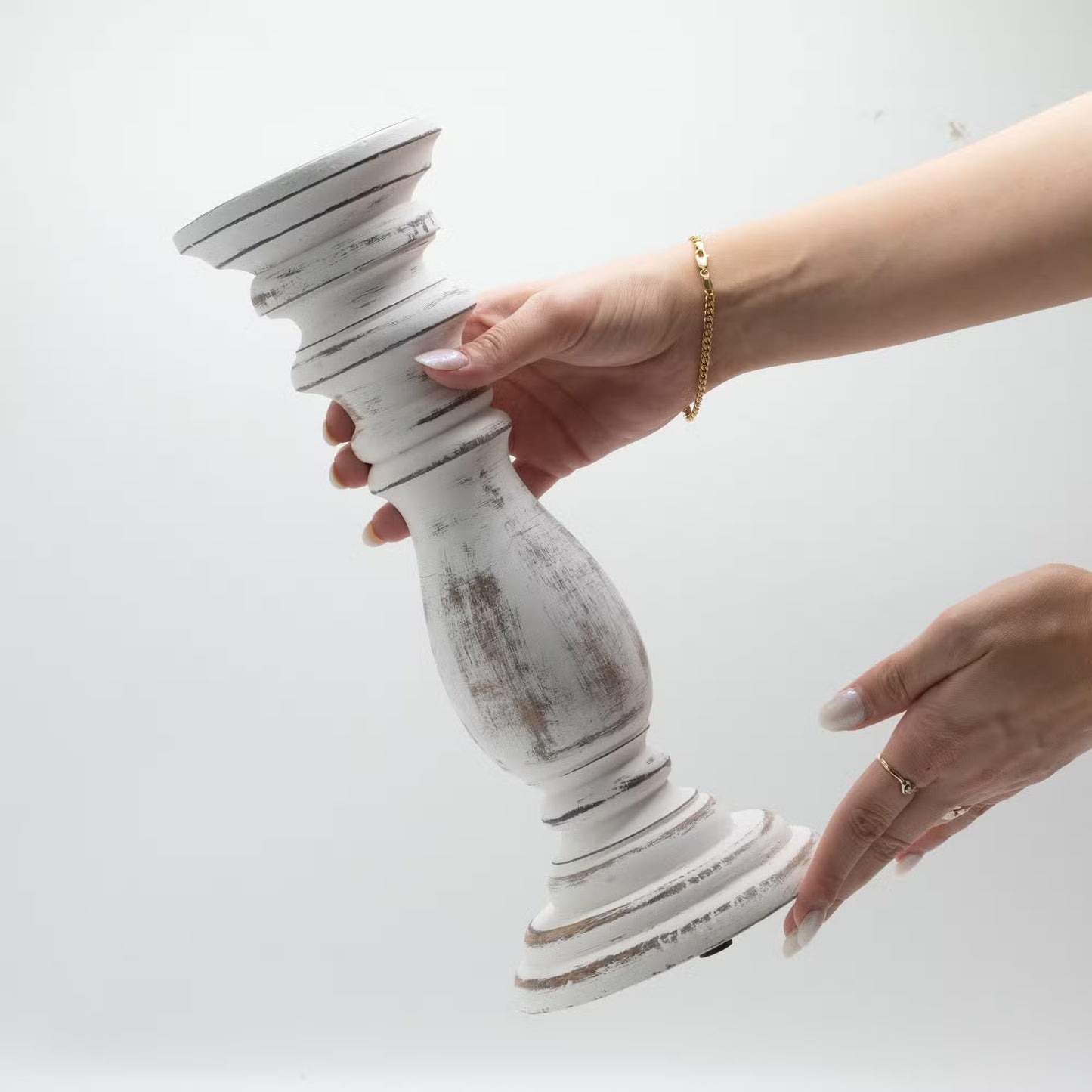 Bougeoir classique bois manguier blanchi - 3 tailles