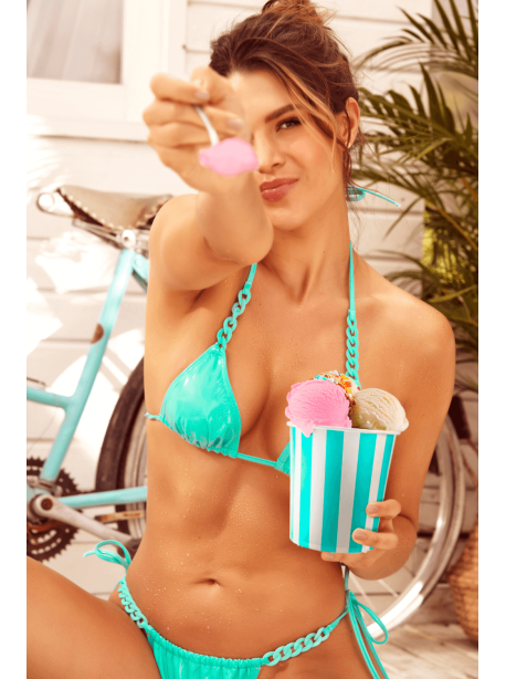 Bikini Turquoise Vinyle avec Chaînettes