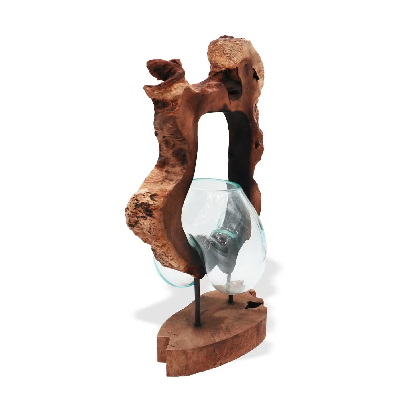 Vase suspendu en verre soufflé sur bois