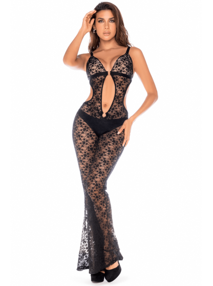 Combinaison/robe ajourée en dentelle noire