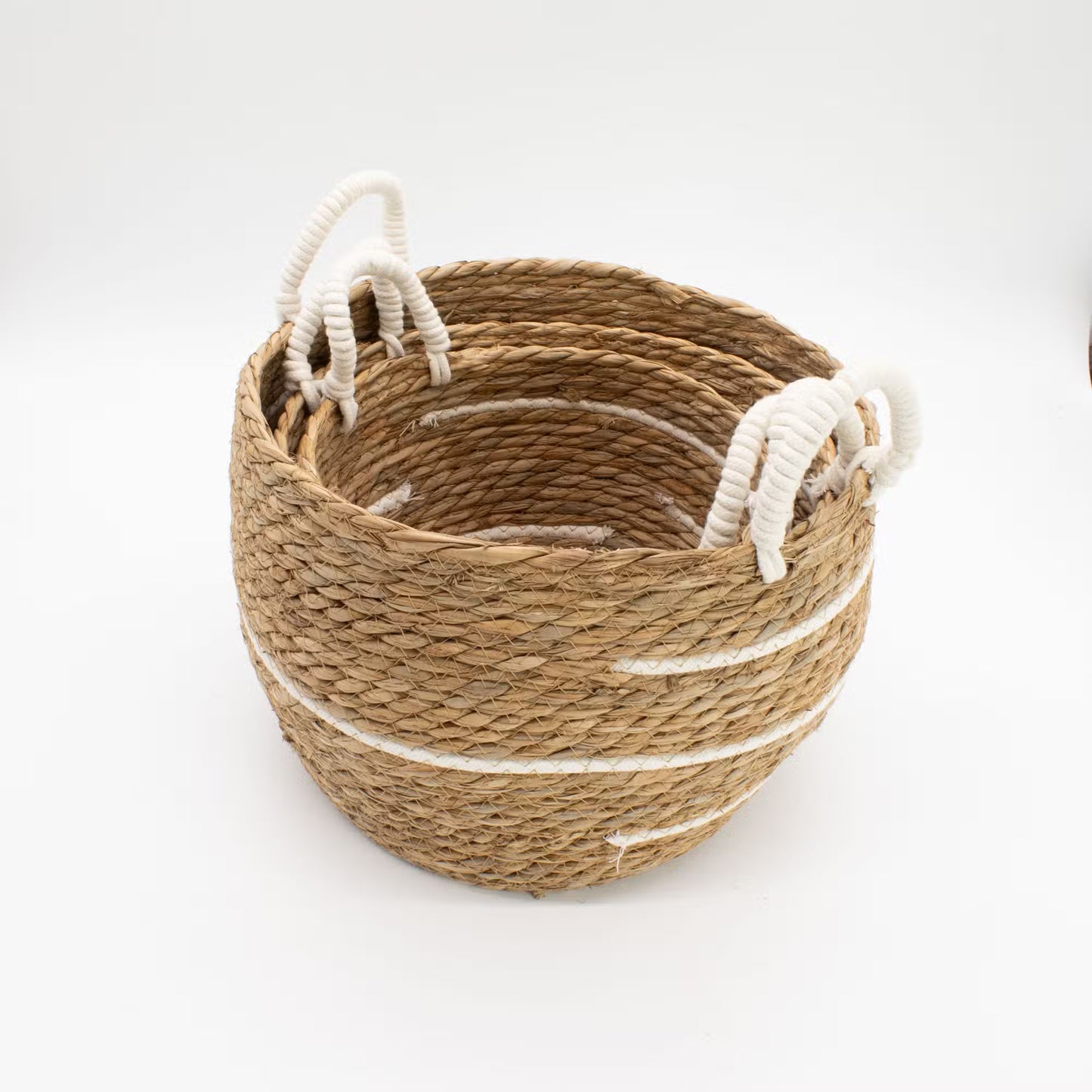 Paniers coton jonc mer rayures naturelles lot 3