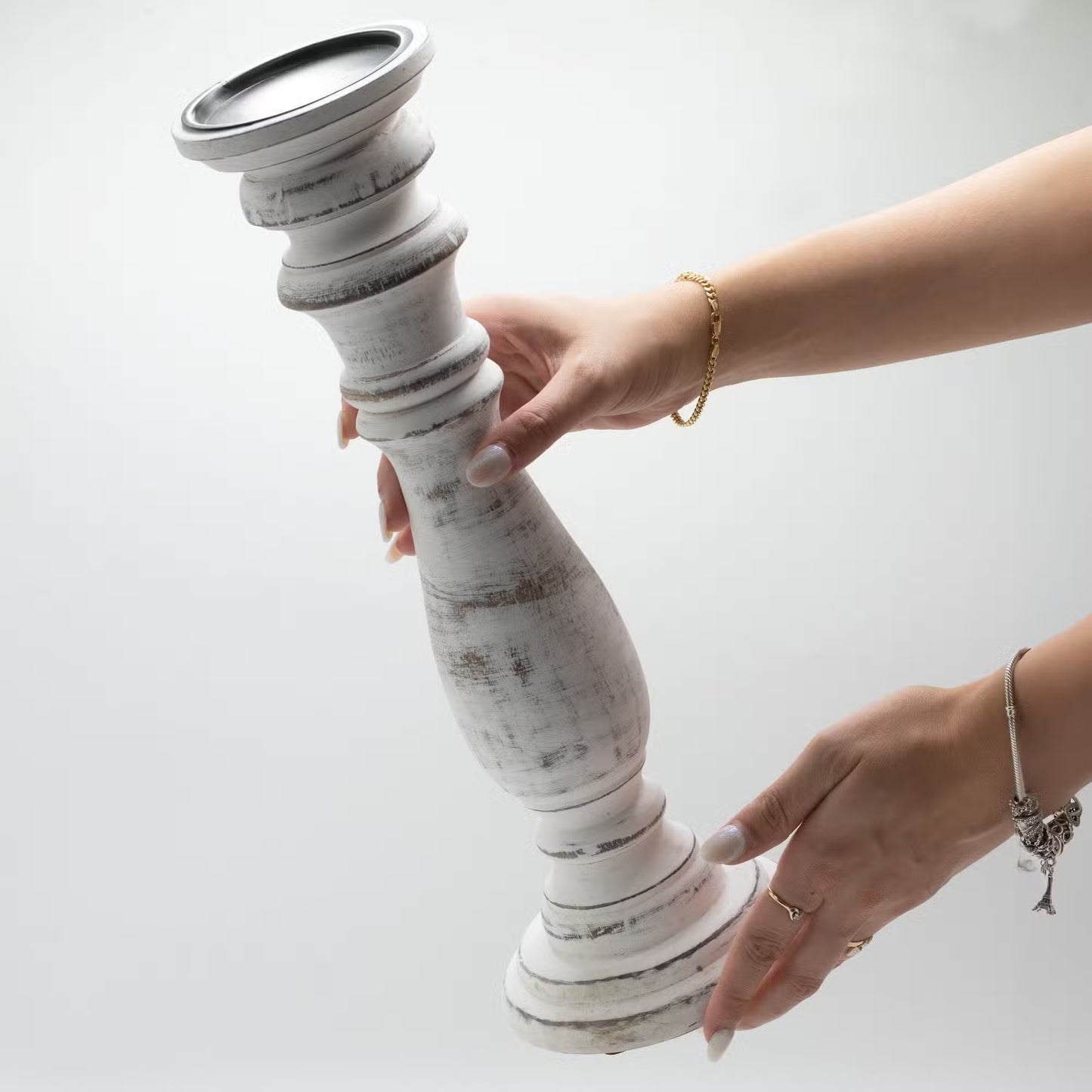 Bougeoir classique bois manguier blanchi - 3 tailles