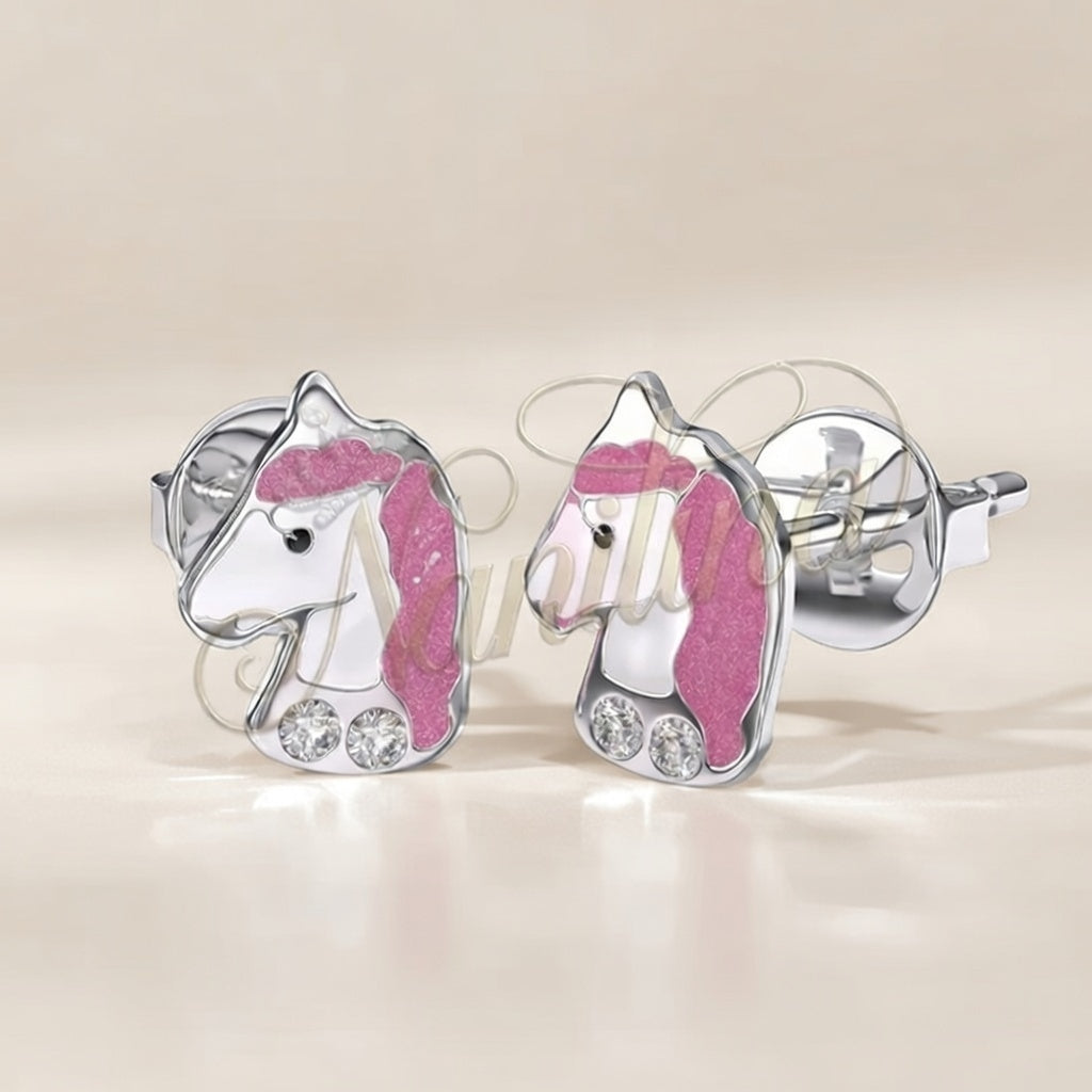 Boucles d'Oreilles Licorne Rose 8mm - Cristal Swarovski Enfants