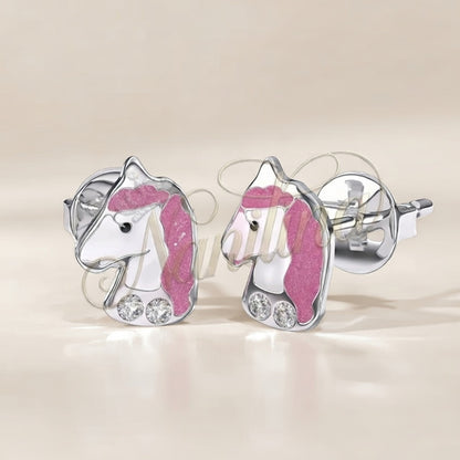 Boucles d'Oreilles Licorne Rose 8mm - Cristal Swarovski Enfants