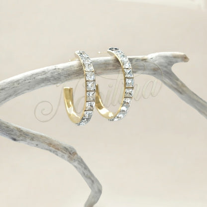 Boucles d'Oreilles Ustica 25mm Or - Cristaux Blancs Plaqué Or