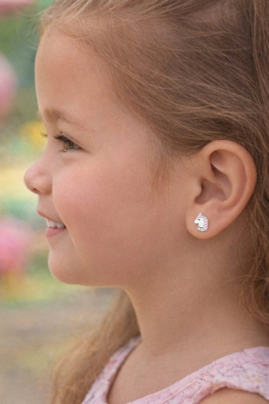 Boucles d'Oreilles Licorne Rose 8mm - Cristal Swarovski Enfants