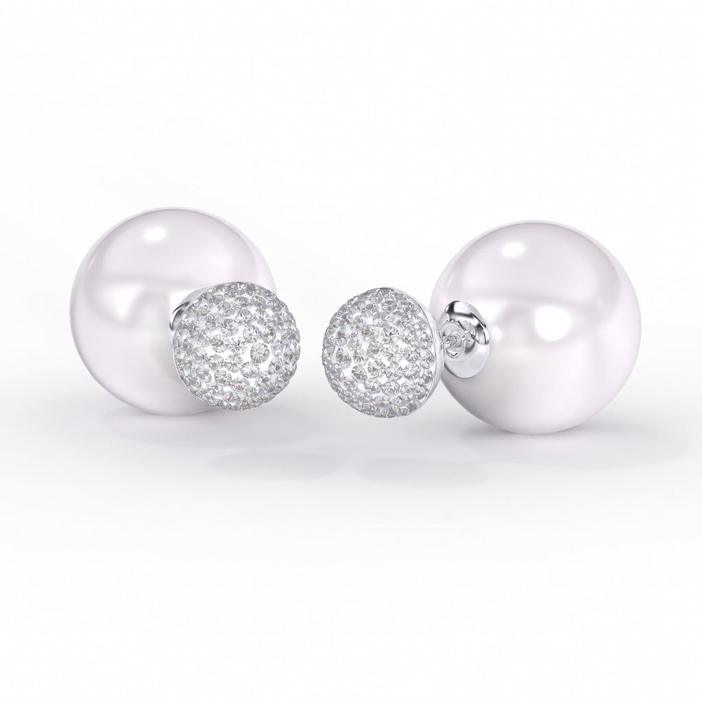 Boucles d'Oreilles Double Boule 8mm/14mm - Perle Blanche Cristal