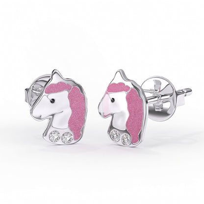 Boucles d'Oreilles Licorne Rose 8mm - Cristal Swarovski Enfants