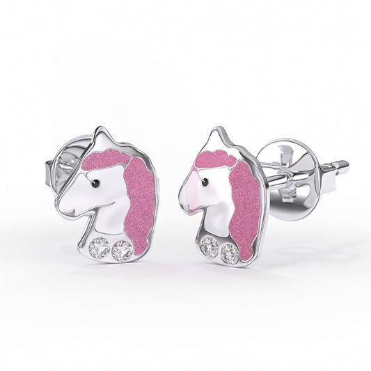 Boucles d'Oreilles Licorne Rose 8mm - Cristal Swarovski Enfants