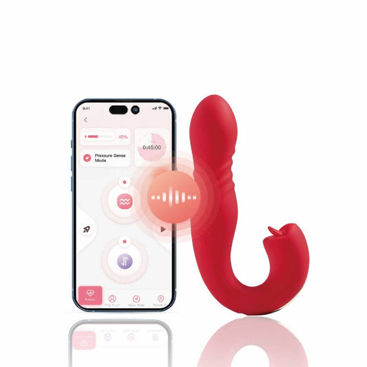 JOI THRUST 2 rouge - Vibromasseur point G - lèche-clitoris - va et vient contrôlé par application